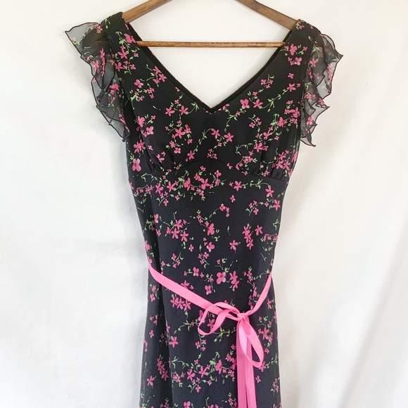 Ditsy floral flutter sleeve y2k midi dress - Picture 2 of 5